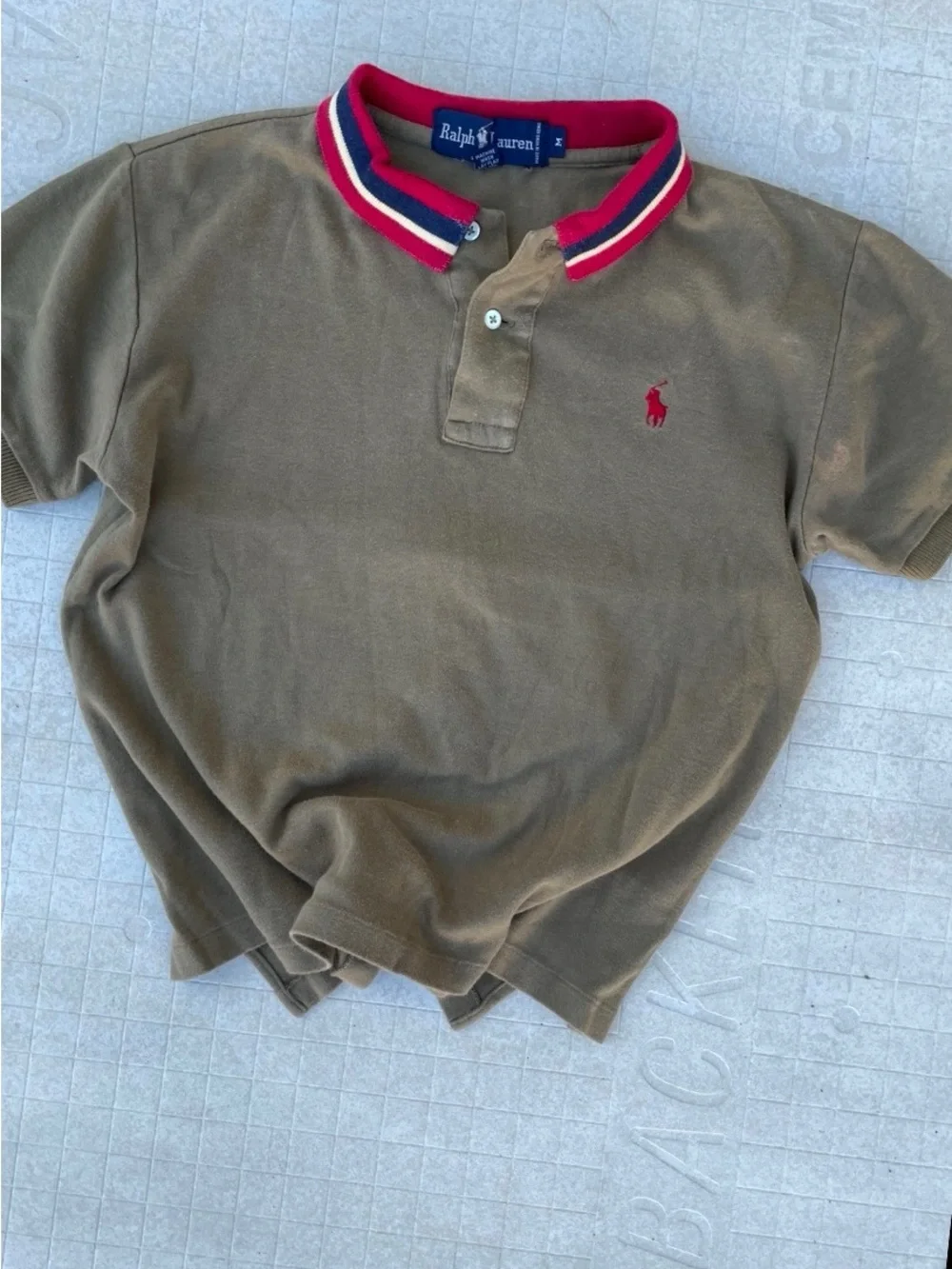 Ralph Lauren Olive Green Polo with Red Accent Collar